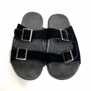 JSport Sandal Womens 8M Black Carina Open Toe Slip On Casual Comfort Suede